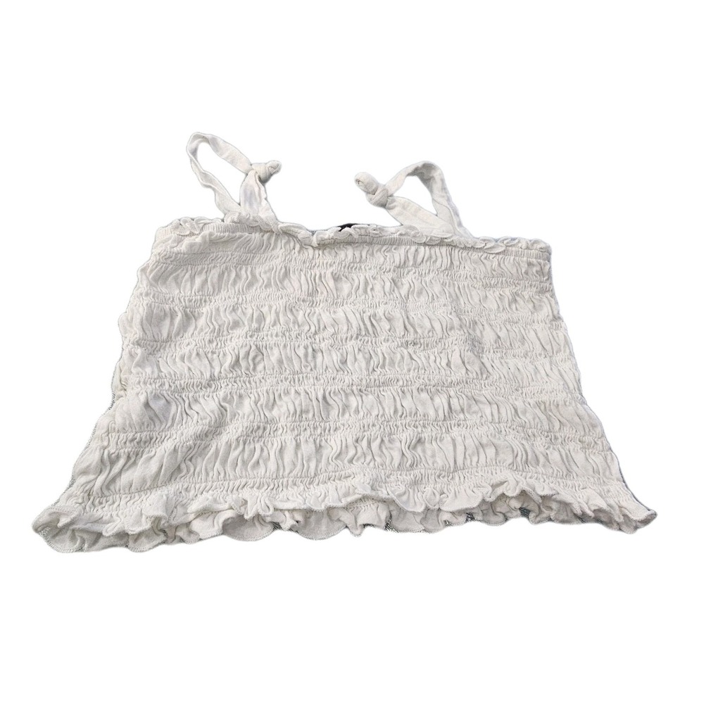 American Eagle Womens Tank Top Crop Top Shirt Smocked White Cotton Medium M NWT - Picture 6 of 9